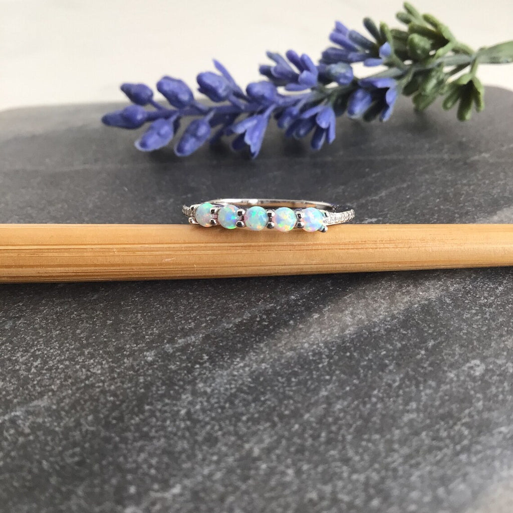 Sky blue opal ring sterling silver