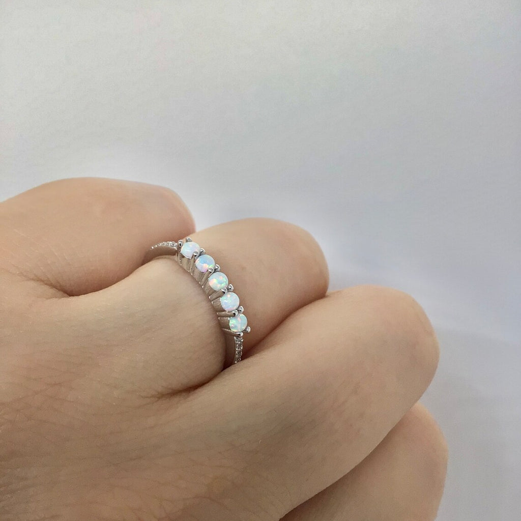 Sky blue opal ring sterling silver