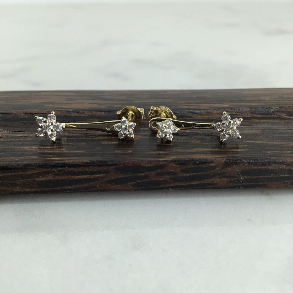 Flower ear jacket stud earring sterling silver