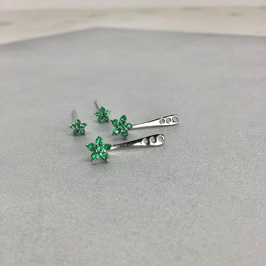 Flower ear jacket stud earring sterling silver