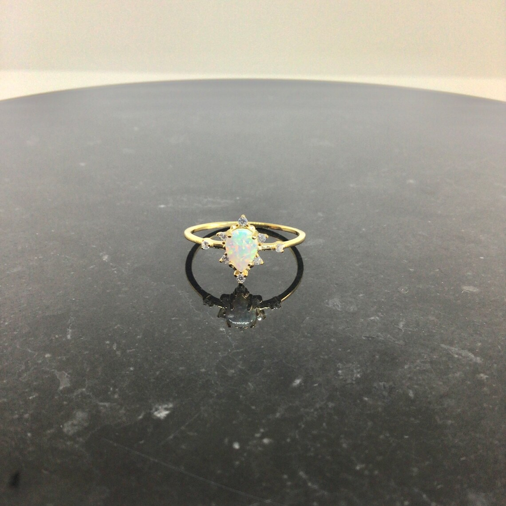 Opal teardrop ring in sterling silver