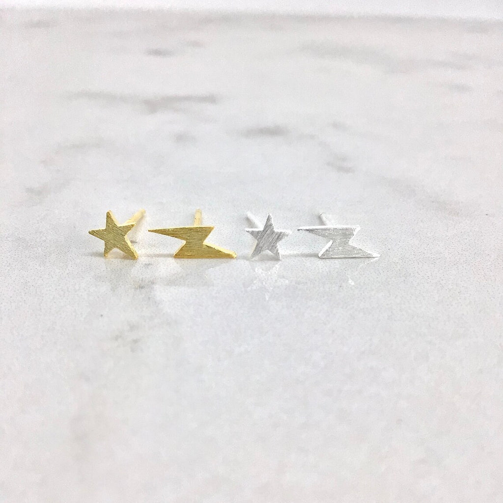 Star and lightning bolt stud earrings sterling silver