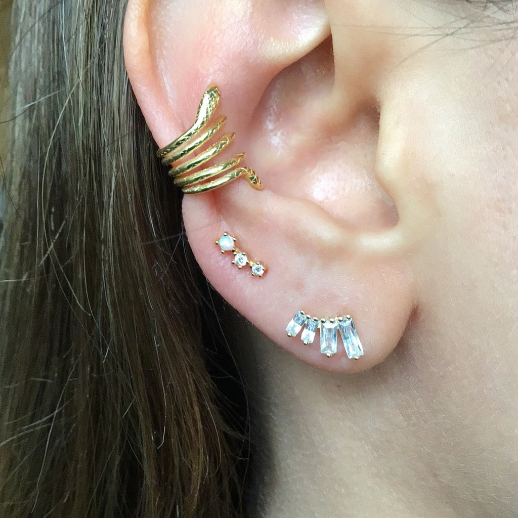 Opal & CZ tiny climber stud earrings