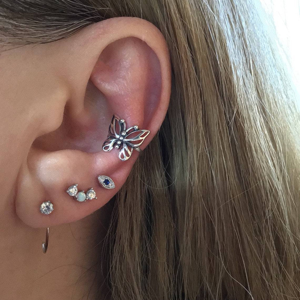 Tiny opal stud earring sterling silver