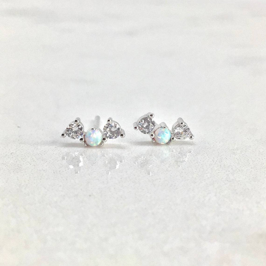 Tiny opal stud earring sterling silver