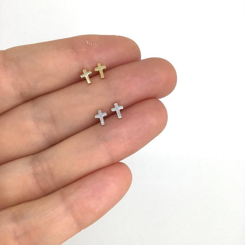 Tiny cross stud earring sterling silver