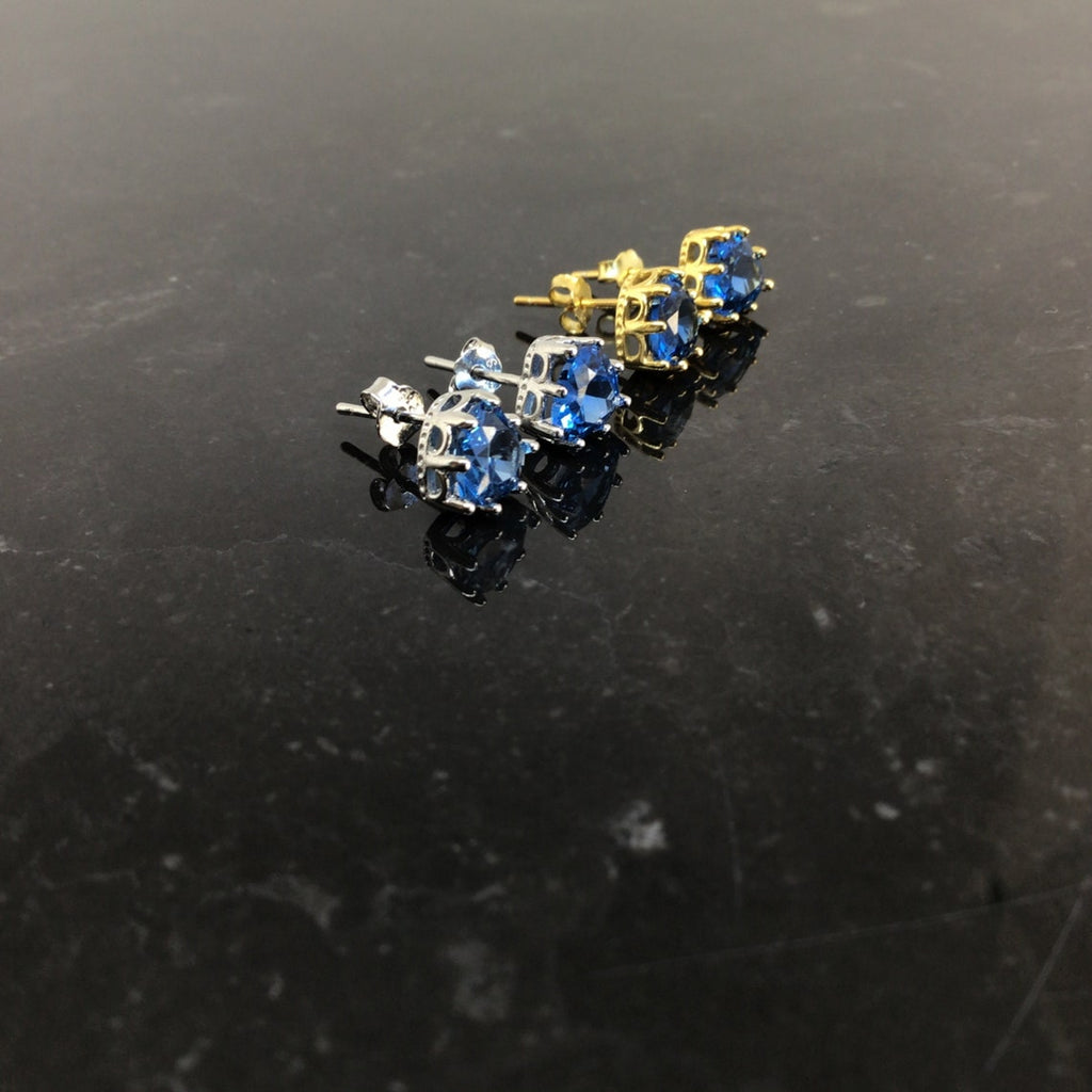 Sapphire heart stud earring sterling silver