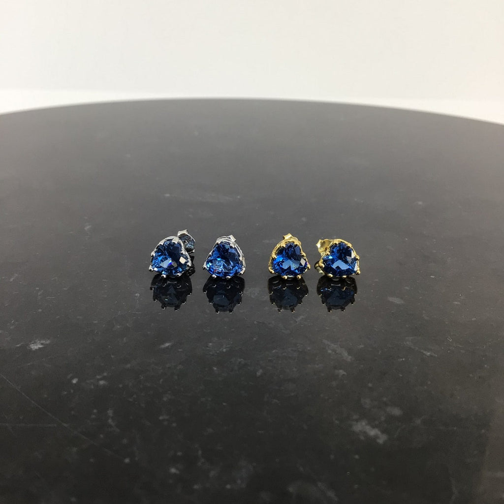 Sapphire heart stud earring sterling silver