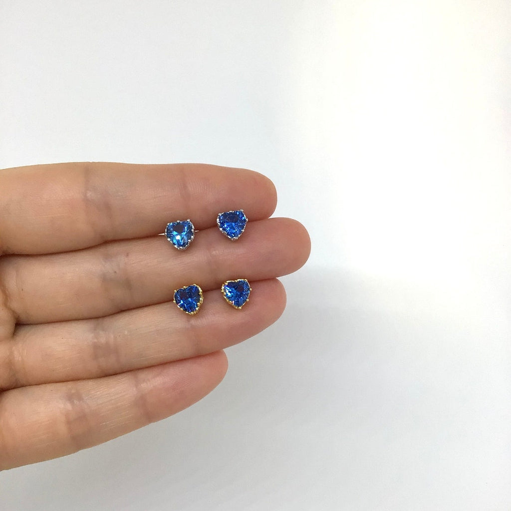 Sapphire heart stud earring sterling silver