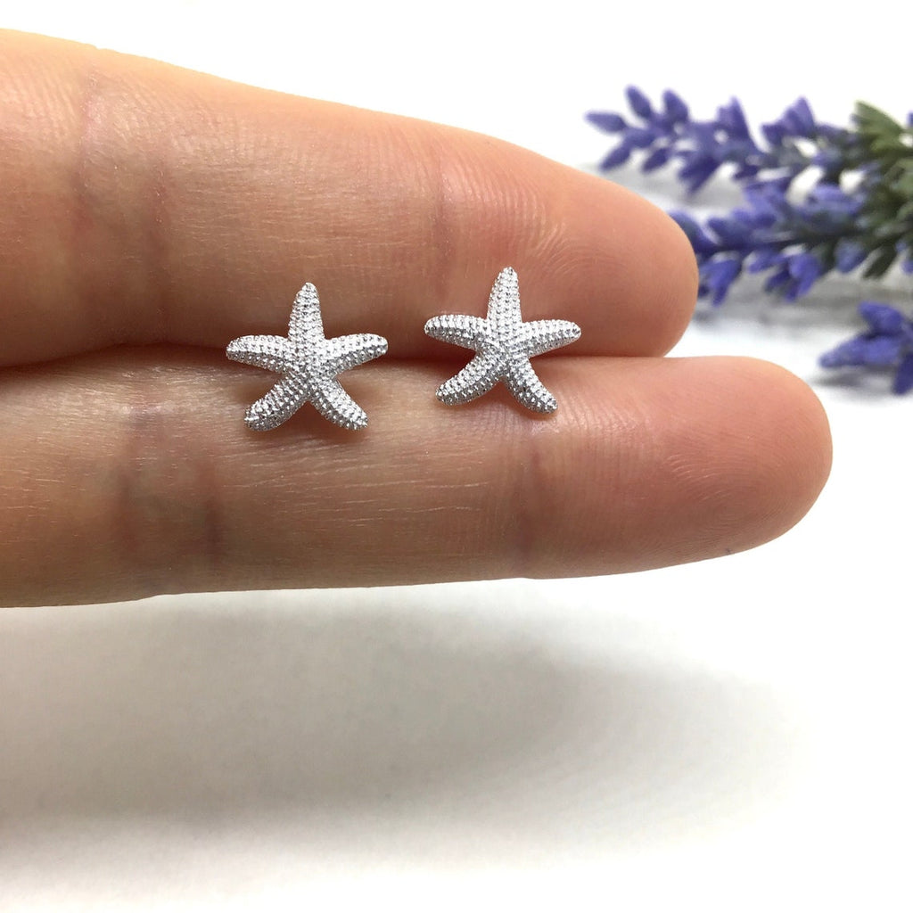 Sterling Silver Sea Starfish Earrings, Sea Star Studs
