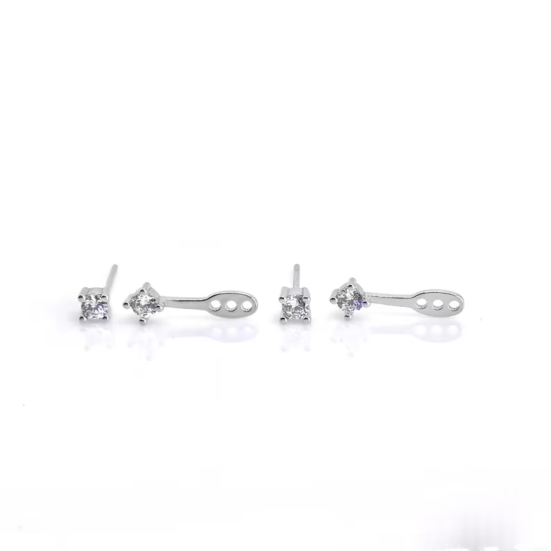 Ear jacket stud earring sterling silver