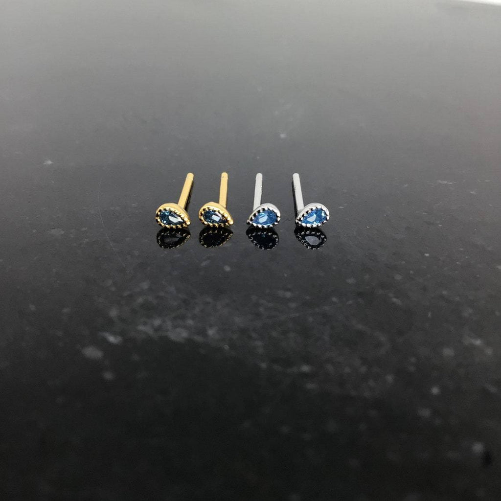 Teeny tiny teardrop sterling silver stud earrings