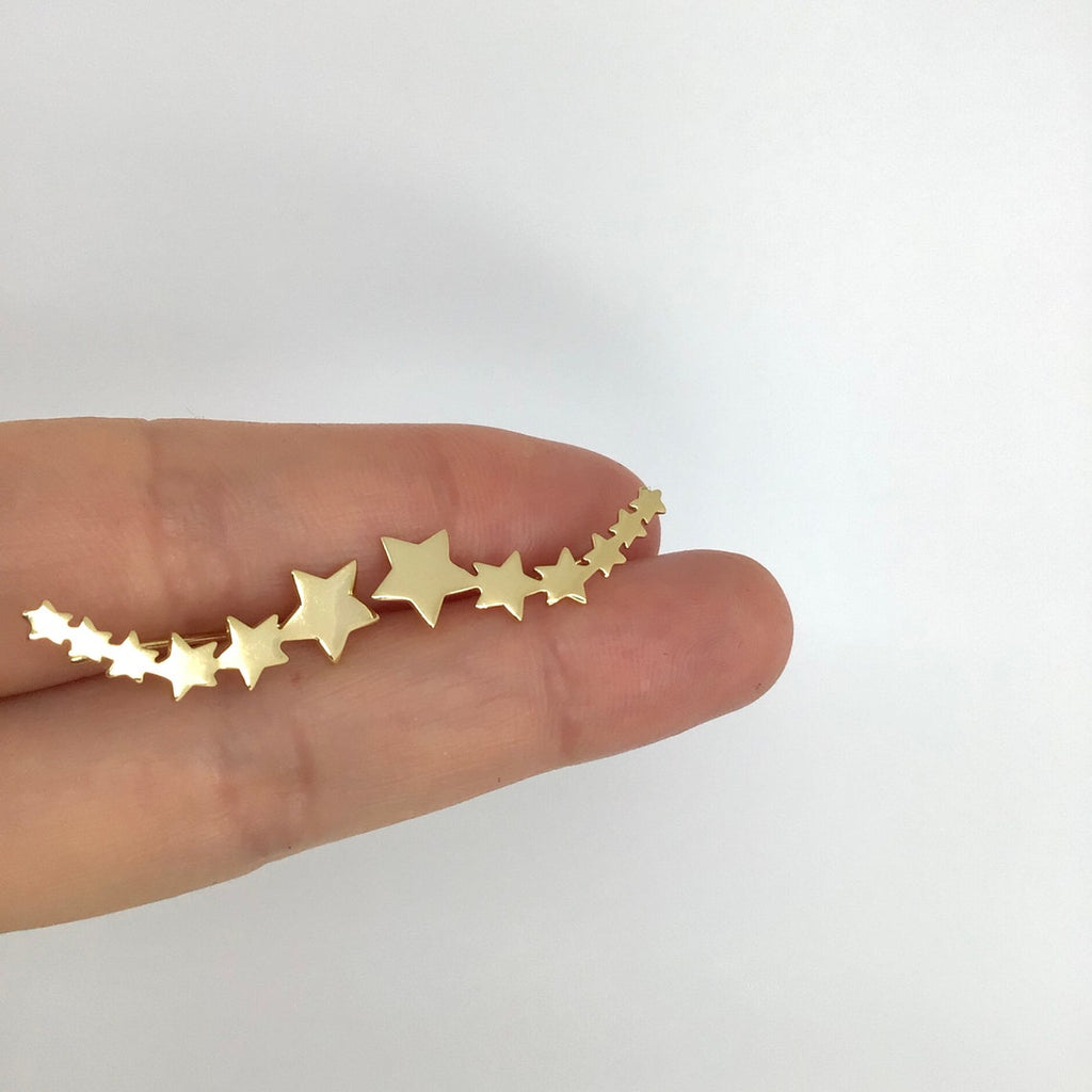 Star fall ear climber sterling silver, gold stars ear pin