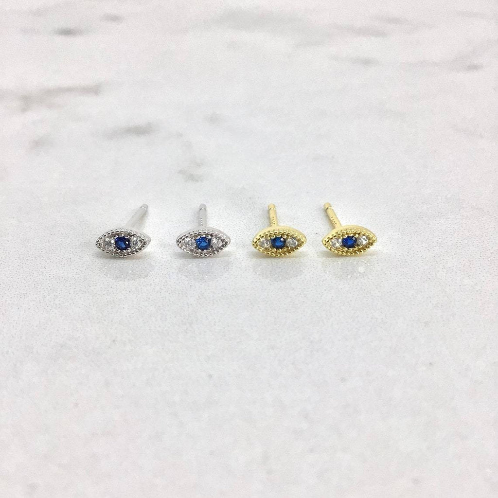 Tiny evil eye stud earring sterling silver