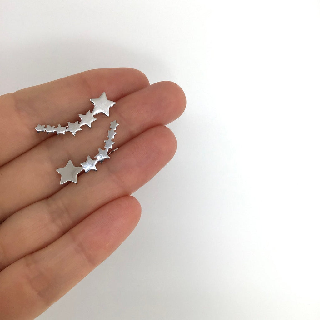 Star fall ear climber sterling silver, gold stars ear pin