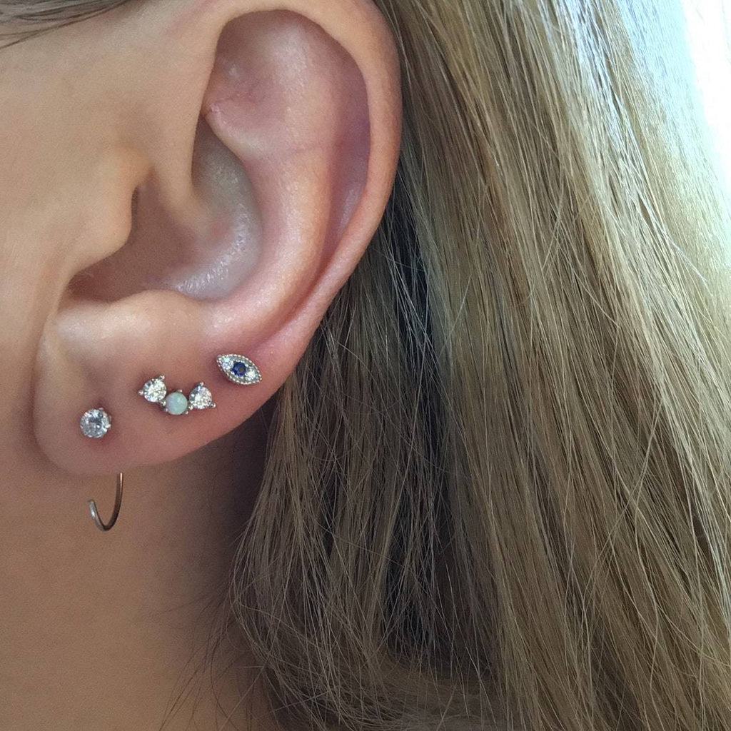 Tiny evil eye stud earring sterling silver