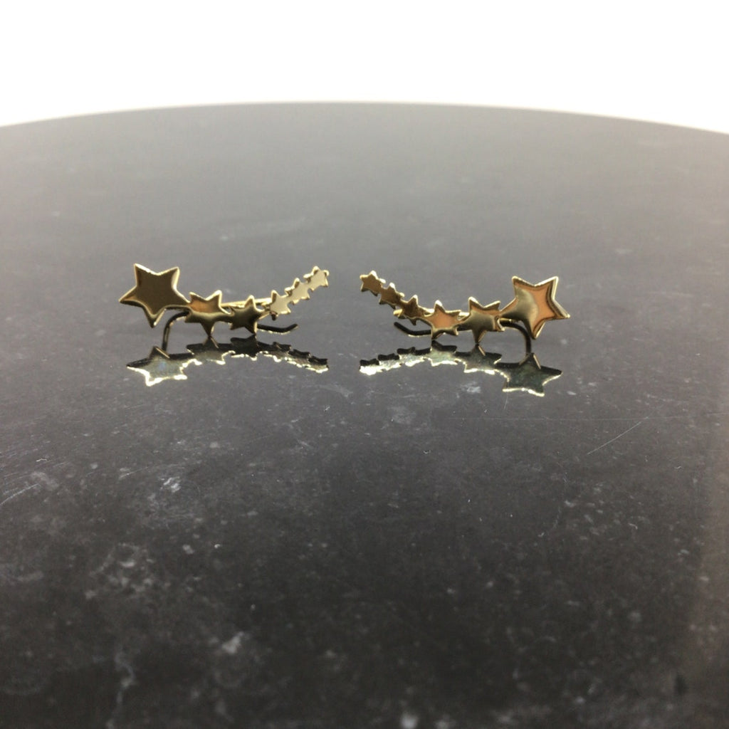 Star fall ear climber sterling silver, gold stars ear pin