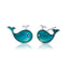 Blue enamel whale stud earring sterling silver