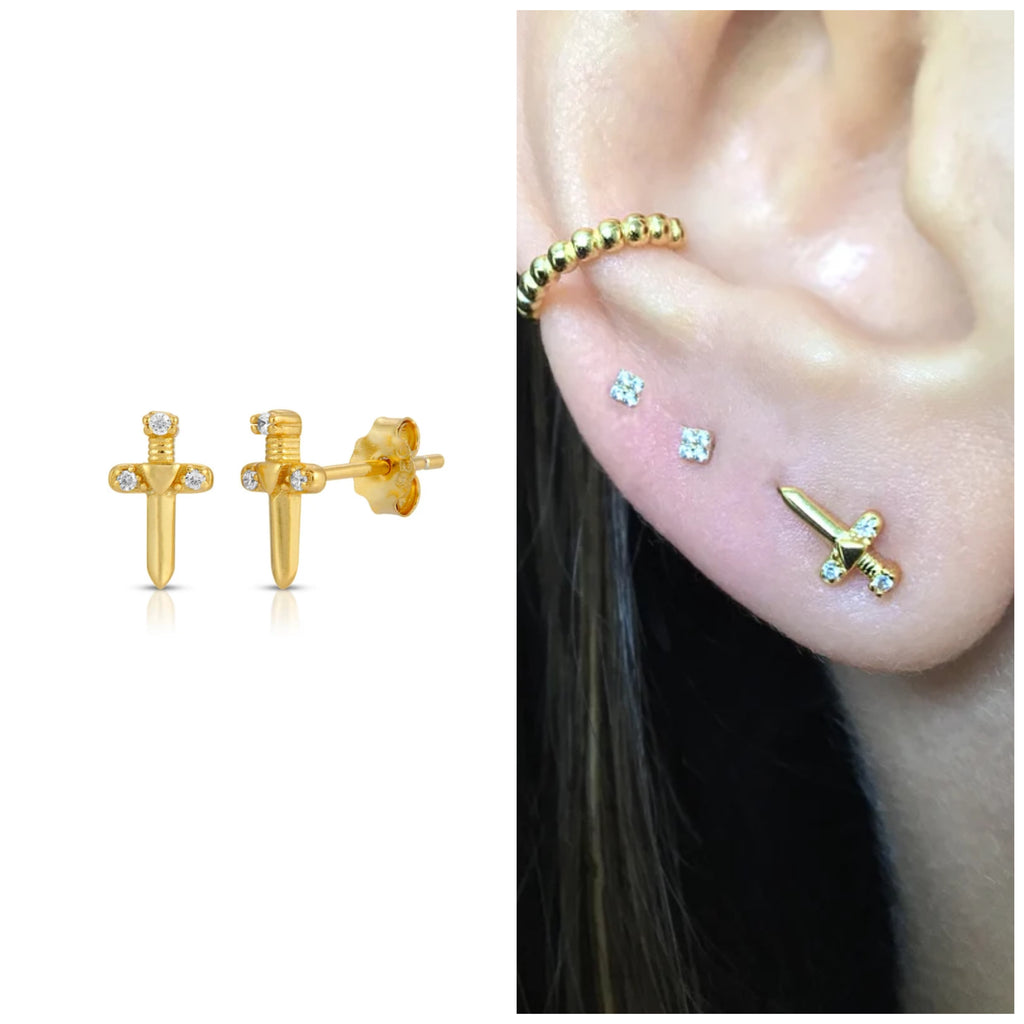 Dagger Stud Earrings Sterling Silver