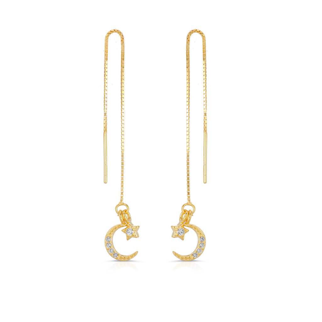 Chain Crescent Moon Ear Threader Sterling Silver