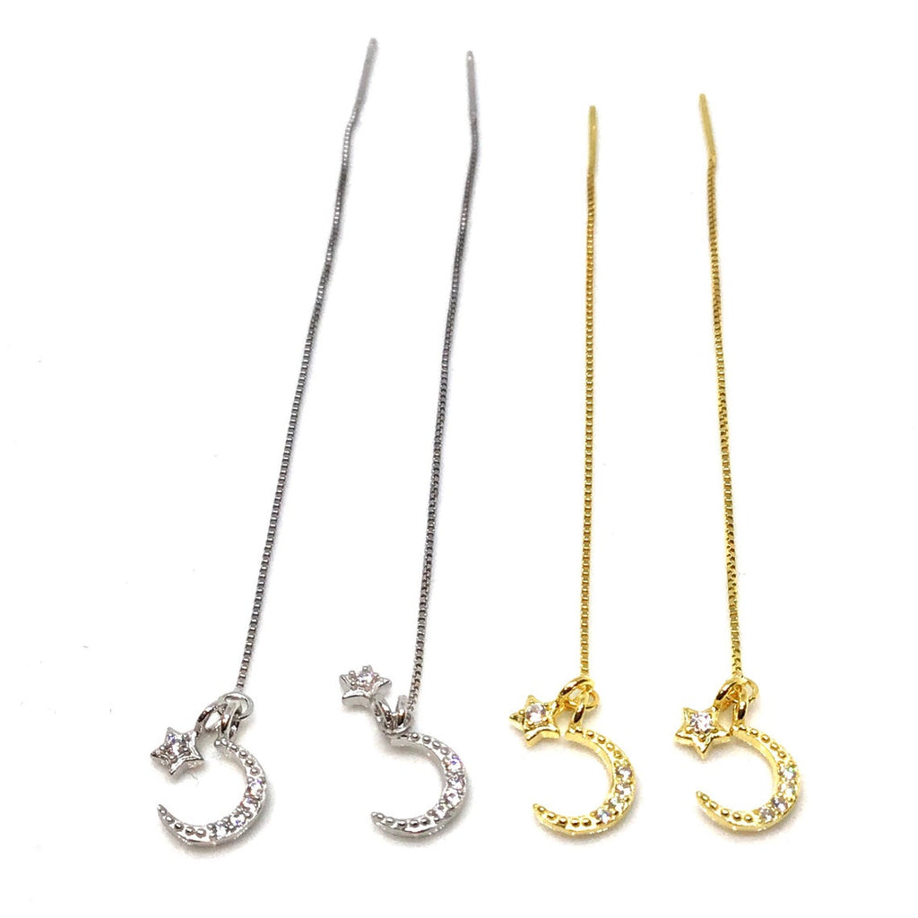 Chain Crescent Moon Ear Threader Sterling Silver
