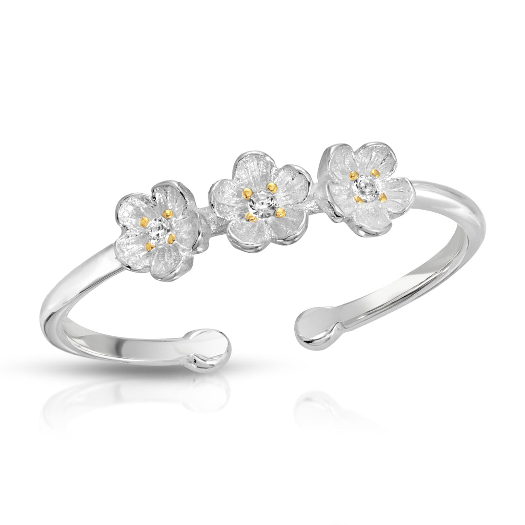 Cherry blossom adjustable pinky ring sterling silver