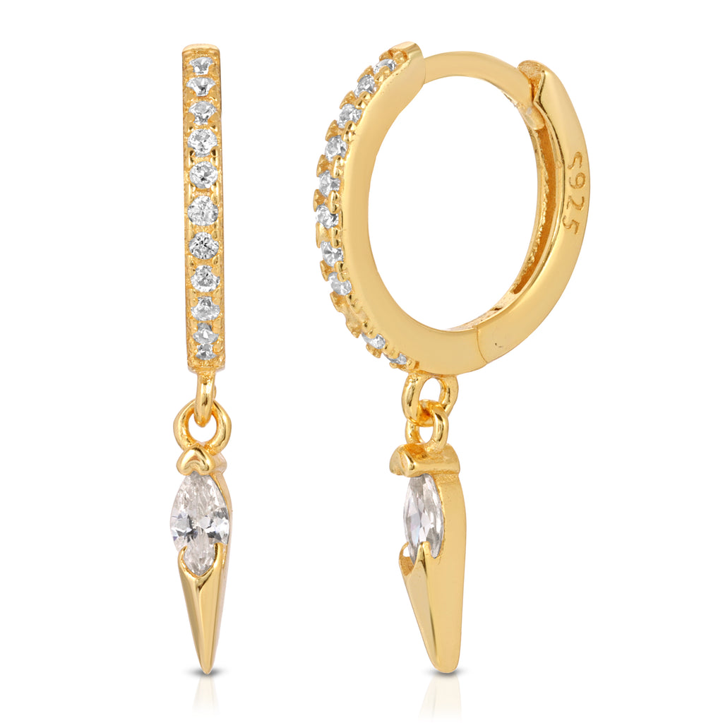 Spike tiny hoop earrings sterling silver-diamond, turquoise, emerald, onyx simulants