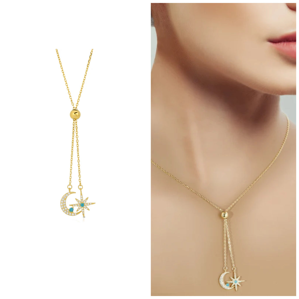 Moon and North Star Necklace in Sterling Silver