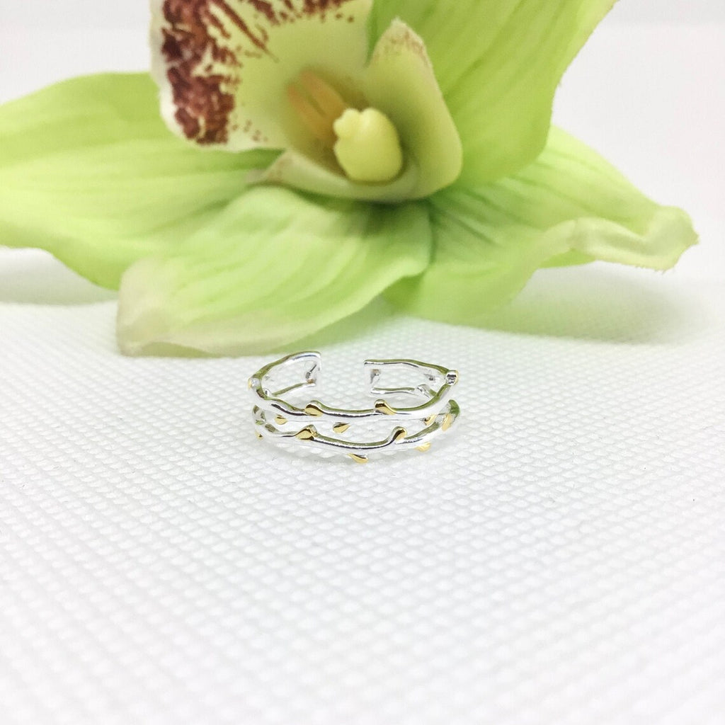 Golden tiny leaves adjustable ring