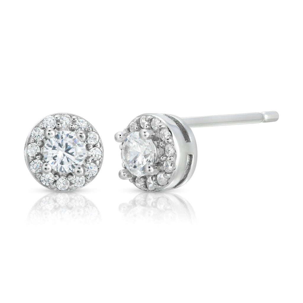 Halo Stud Earrings Sterling Silver