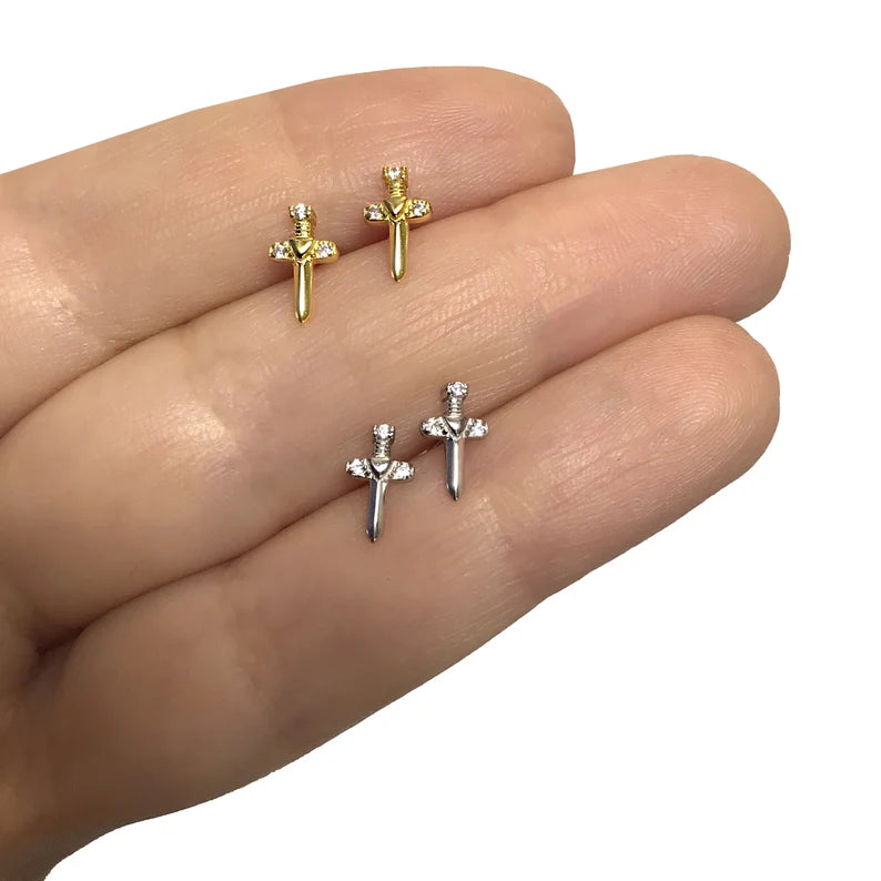 Dagger Stud Earrings Sterling Silver