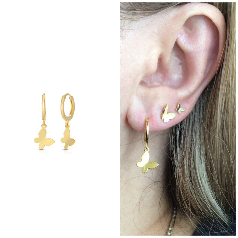 Butterfly hoop earrings
