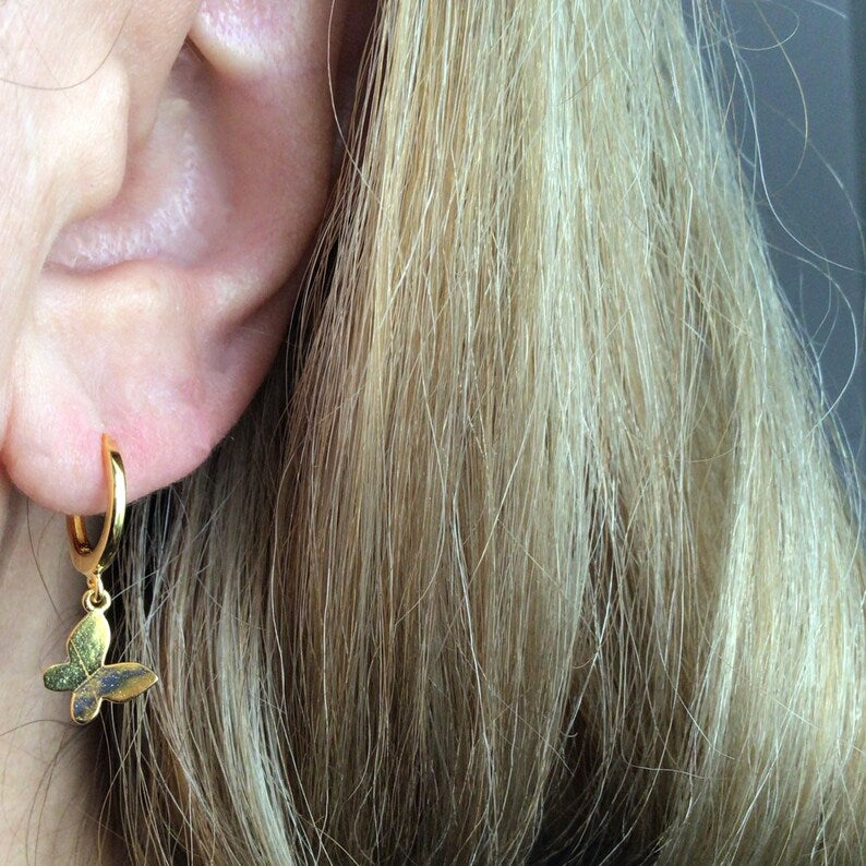 Butterfly hoop earrings