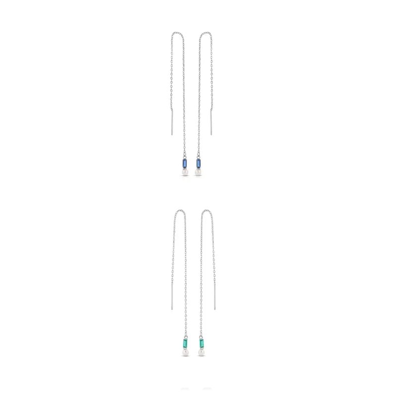 Sapphire baguette chain ear threader sterling silver
