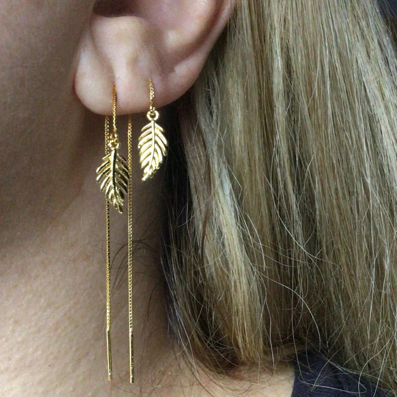 Sterling Silver Feather Threader earrings