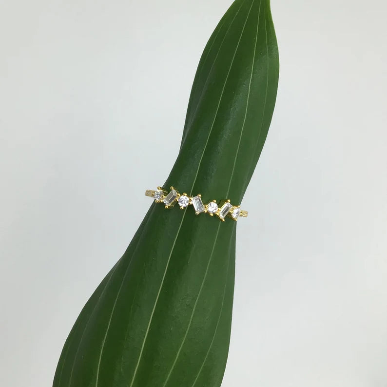 Misaligned baguette ring sterling silver