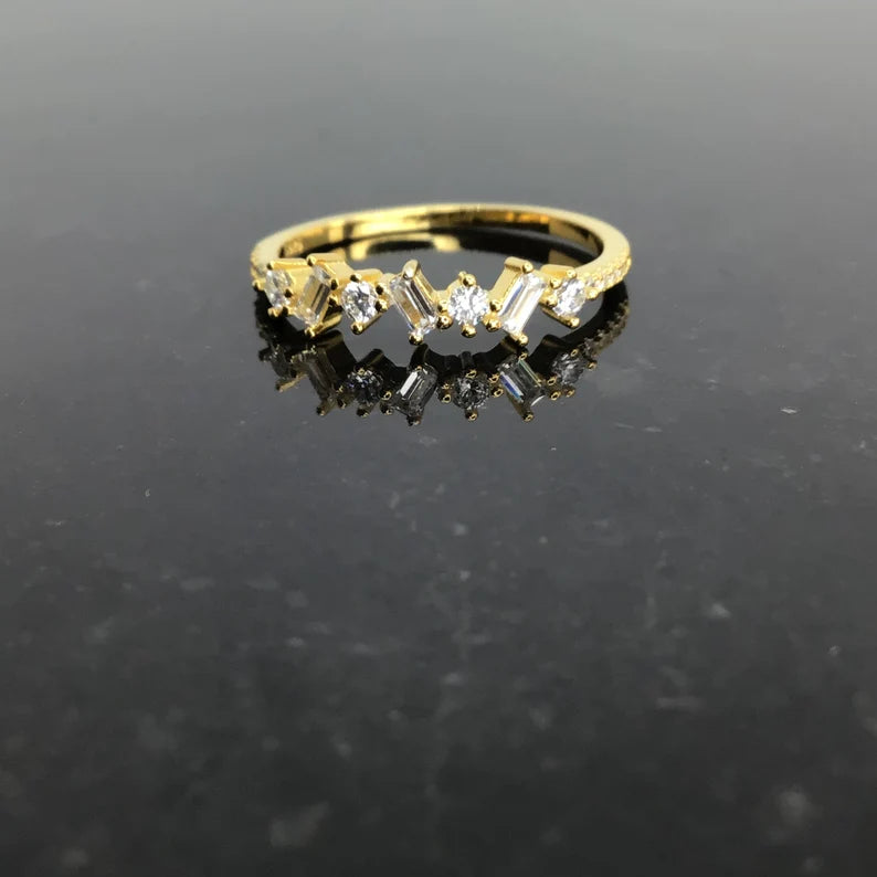 Misaligned baguette ring sterling silver