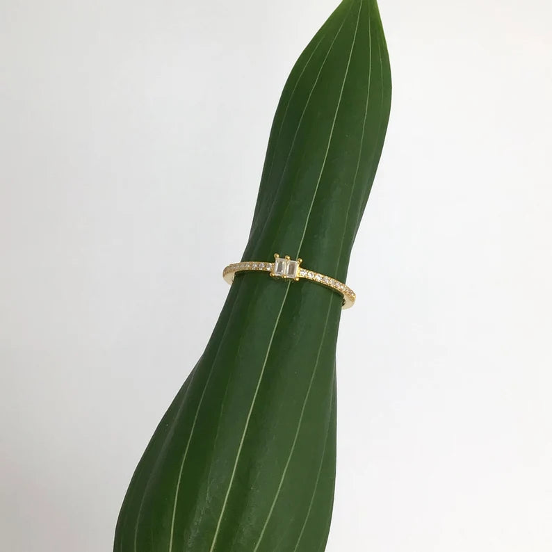 Tiny baguette diamond simulant ring