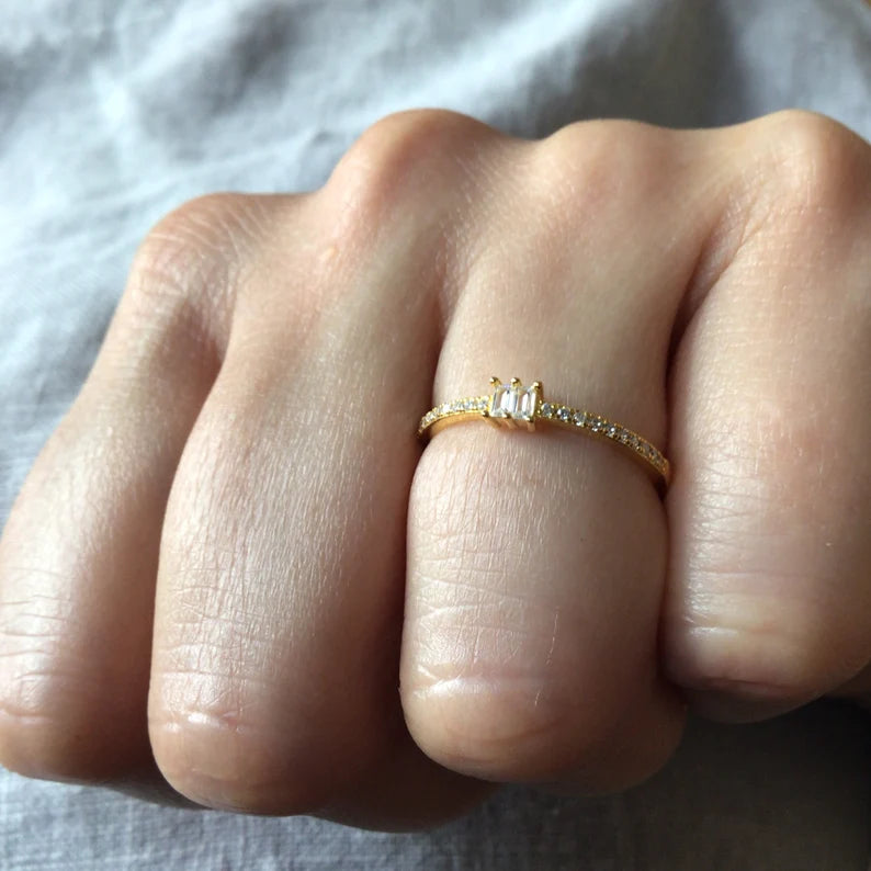 Tiny baguette diamond simulant ring
