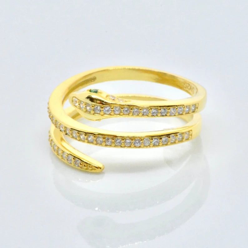 Snake emerald eyes adjustable ring sterling silver