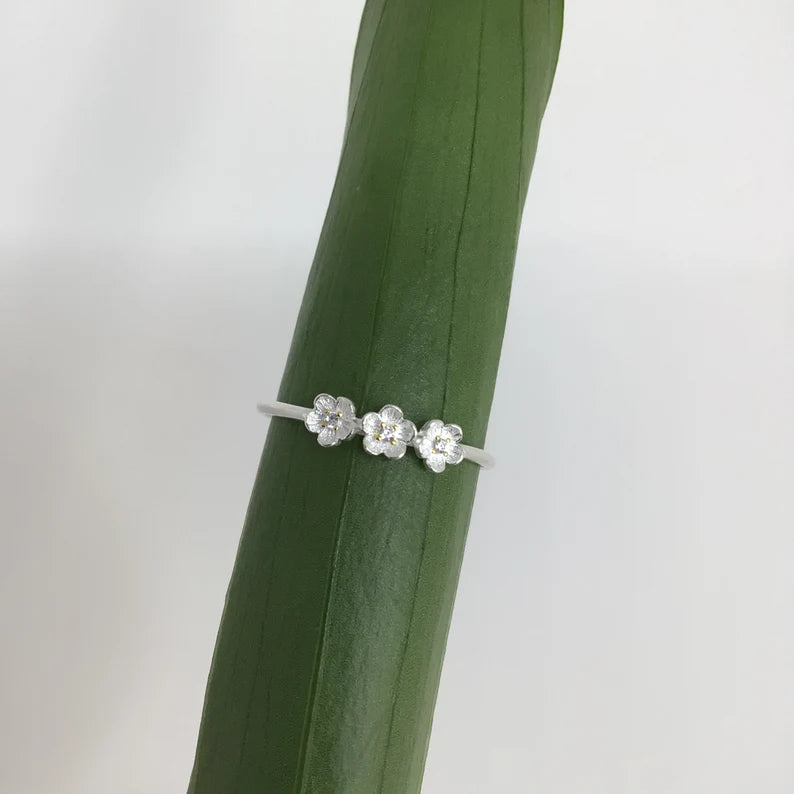 Cherry blossom adjustable pinky ring sterling silver