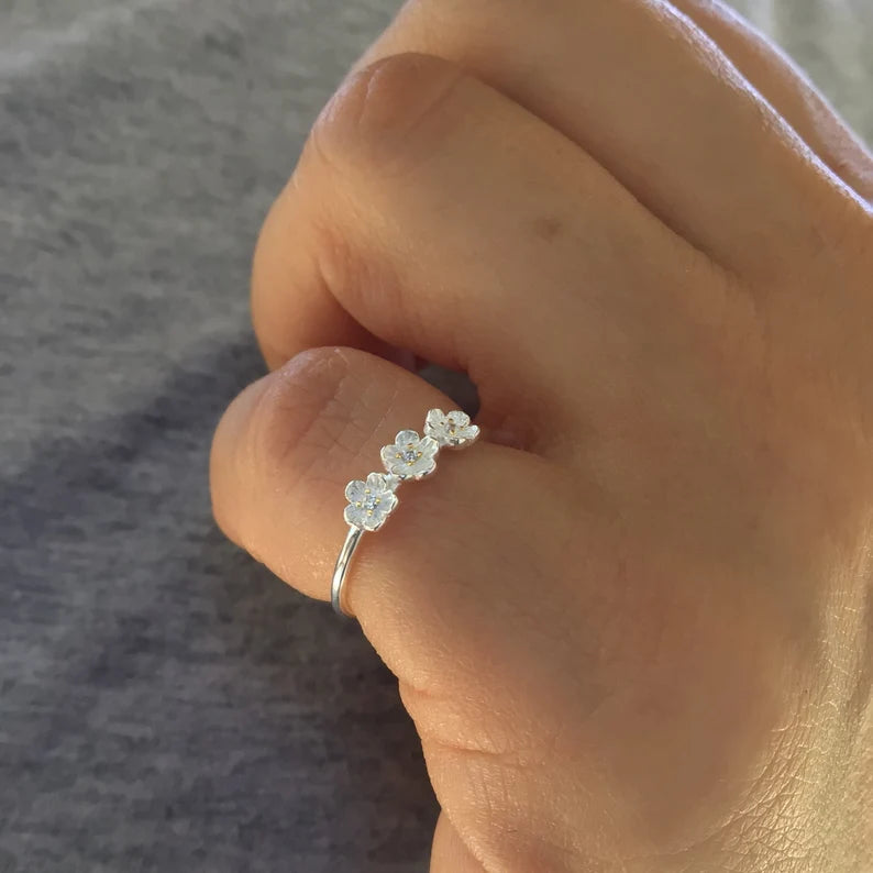 Cherry blossom adjustable pinky ring sterling silver