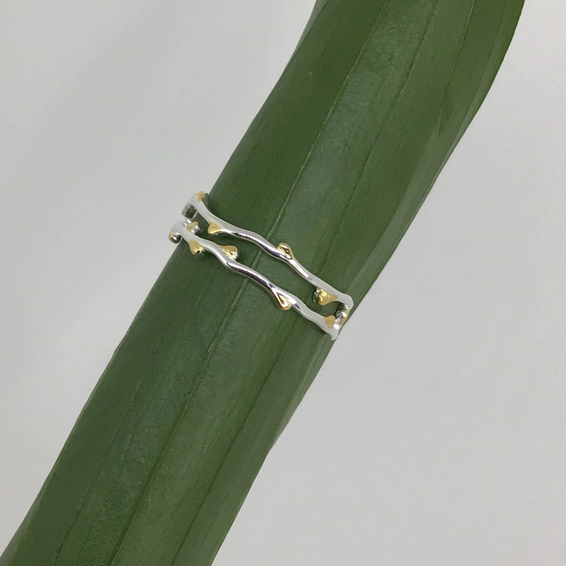 Golden tiny leaves adjustable ring