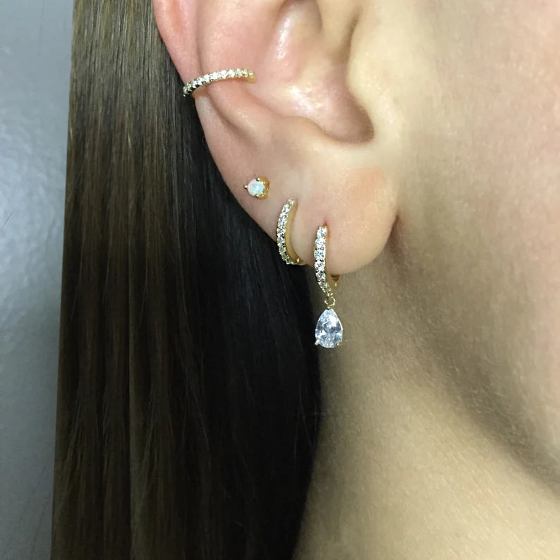 Bezel Drop Small Hoop Earrings