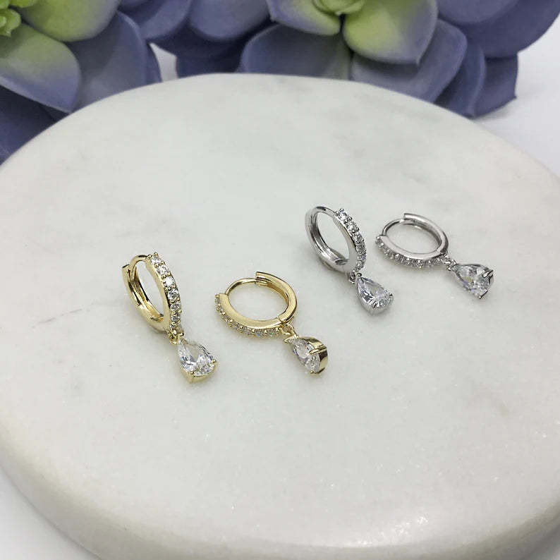 Bezel Drop Small Hoop Earrings