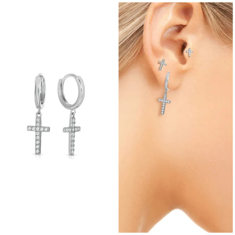 Cross Dangle Hoop Earring