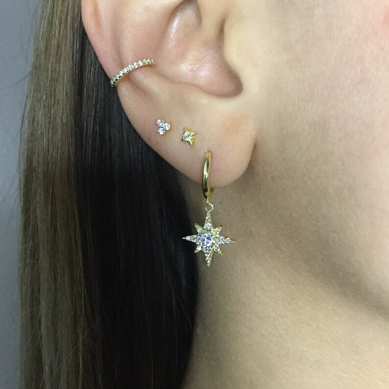 Sterling Silver North Star Hoop Earring
