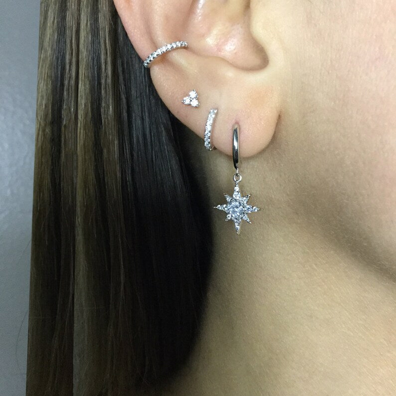 Sterling Silver North Star Hoop Earring