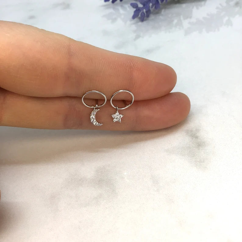 Moon and Star dangle Earring