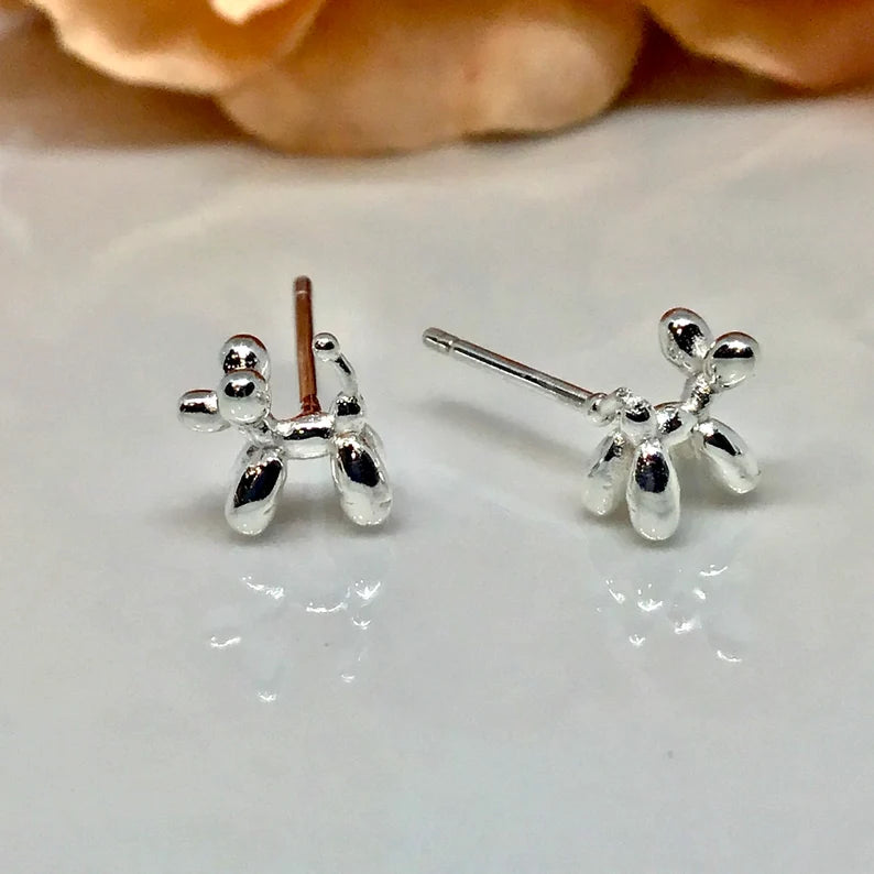 Balloon Poodle Stud Earrings Sterling Silver